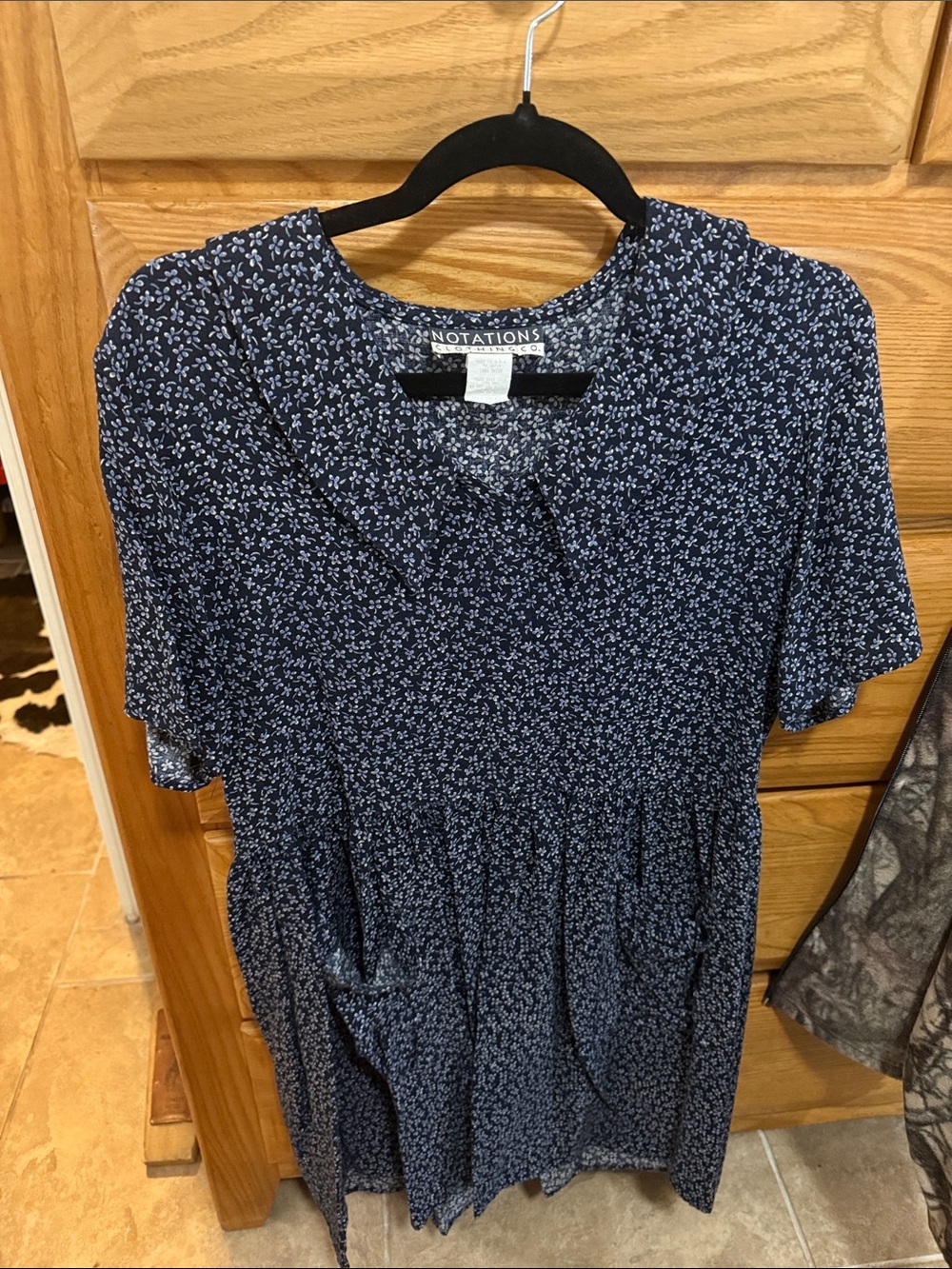 Vintage Notations Navy and White Floral Babydoll Dress